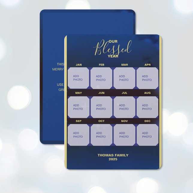 Carte de vœux de vacances de Flat pour notre année (Create a 12 month photo card (front and back))