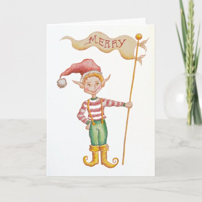 Carte de vœux de vacances de lutin joyeux (Devant)