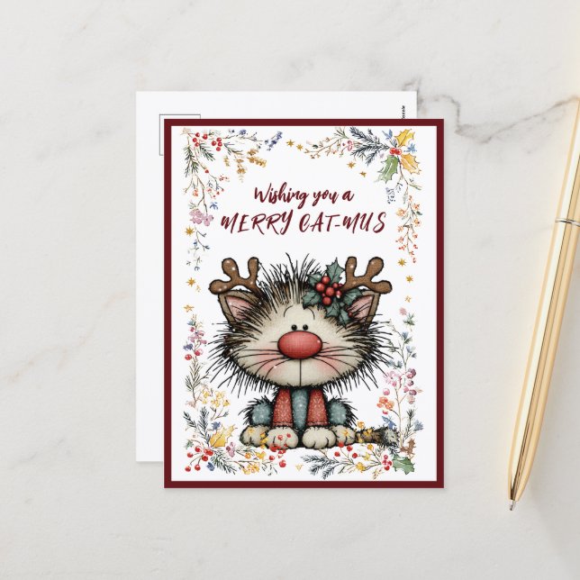 Carte de vœux de vacances de Noël CAT-MUS (Devant/Arrière en situation)