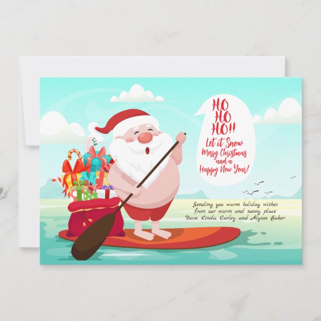 Carte de vœux de vacances de Père Noël sur planche (Devant)