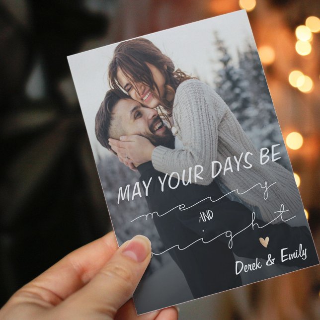 Carte de vœux de vacances de photo de script jolie (Merry And Bright Pretty Script Holiday Photo Card)