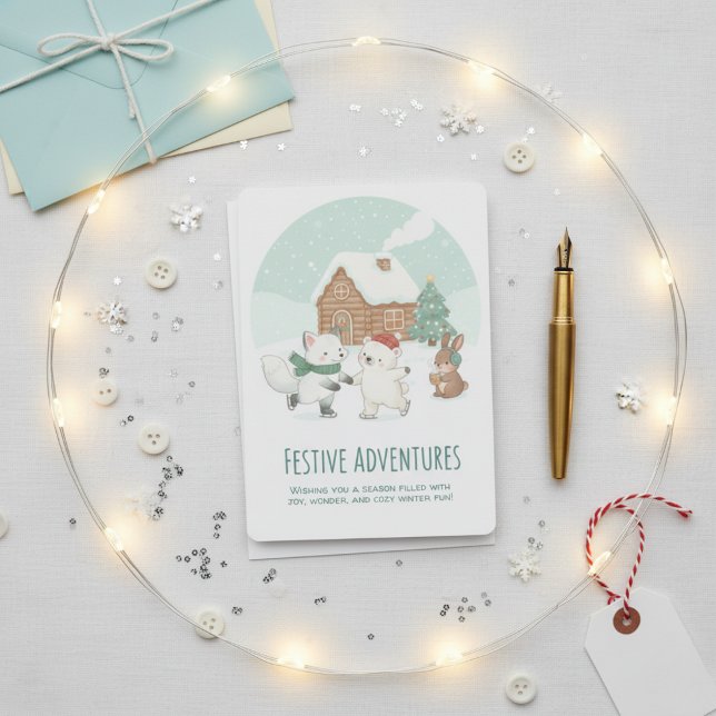 Carte de vœux de vacances d'hiver mignonne (Cute Winter Friends Holiday Card)