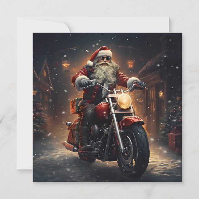 Carte de vœux de vacances du Père Noël à moto (Devant)