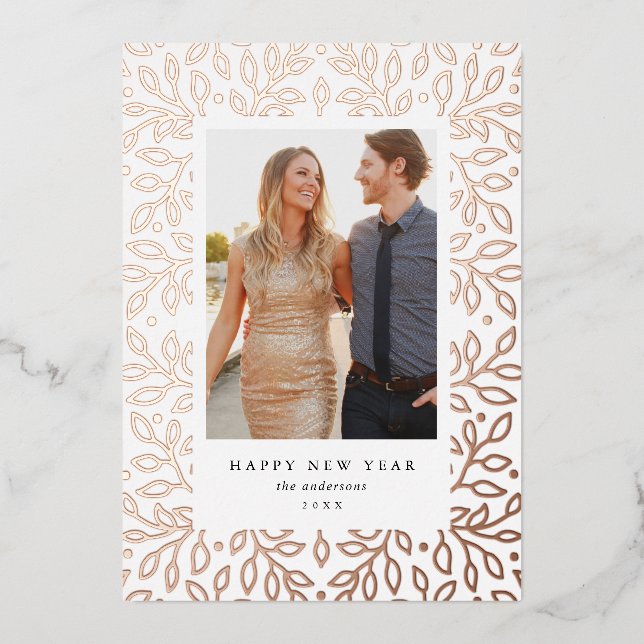 Carte de vœux de vacances Floral Foil Bonne Année (Recto)