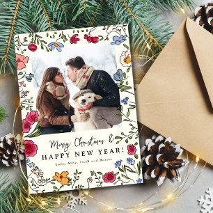 Carte de vœux de vacances florale dessinée à la ma