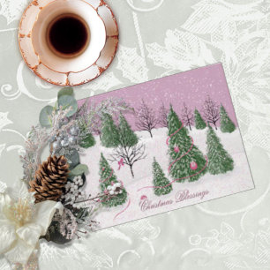 Carte de vœux de vacances Forêt Enchantée Rose Ros