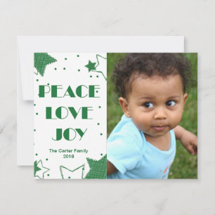 Carte de vœux de vacances Green Peace Love and Joy