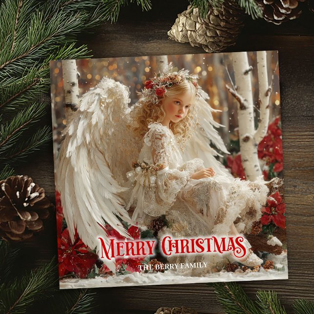 Carte de vœux de vacances imprimable rétro de bell (Retro beautiful angel printable holiday greeting)