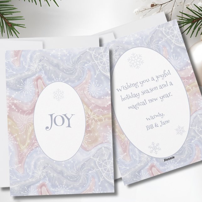 Carte de vœux de vacances JOY en flocon de neige – (Snowflake Joy Holiday Flat Card)