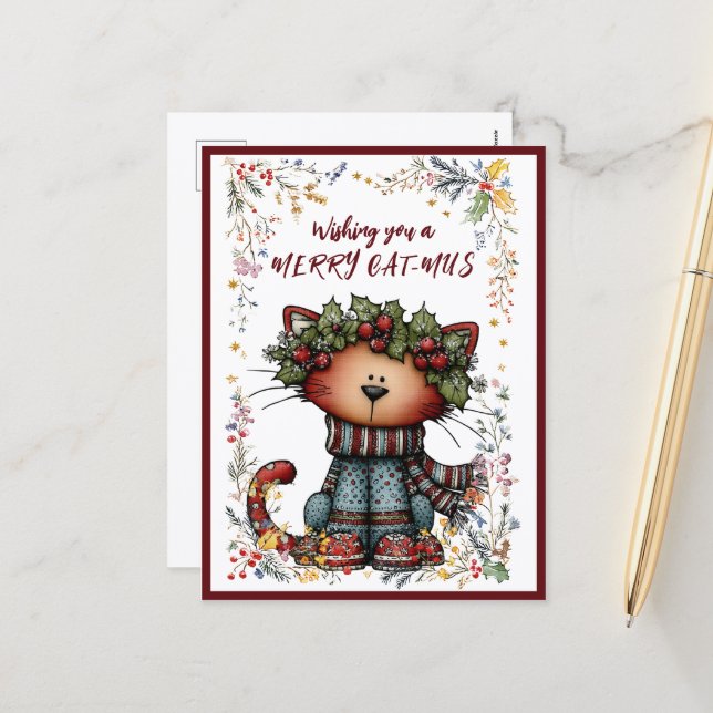 Carte de vœux de vacances Joyeux CAT-MUS (Devant/Arrière en situation)