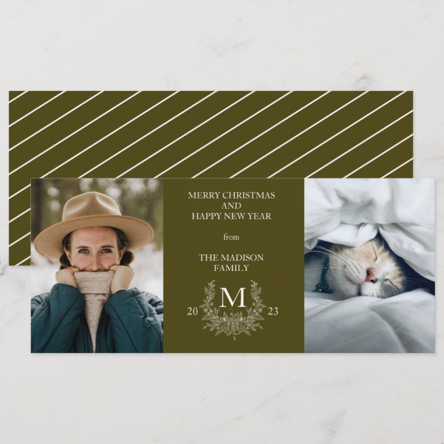 Carte de vœux de vacances Mustard Brow monogramme  (Devant / Derrière)