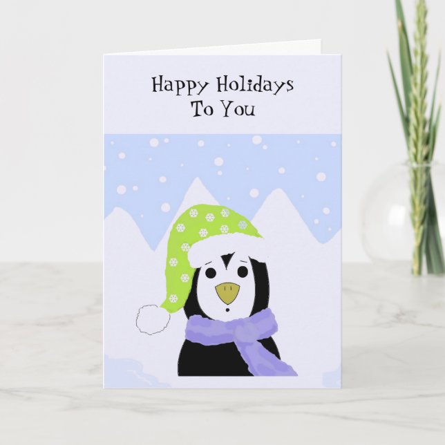 Carte de vœux de vacances pingouin (Devant)