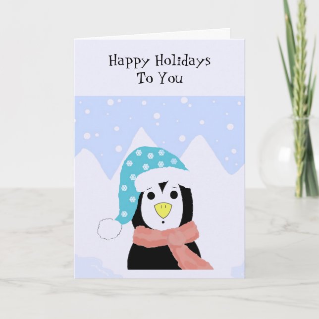 Carte de vœux de vacances pingouin (Devant)
