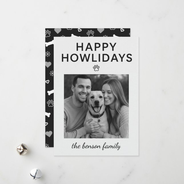 Carte de vœux de vacances pour chien Happy Howlida (Devant/Arrière en situation)