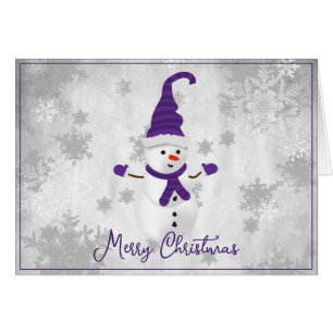 Carte de voeux de vacances Purple mignonne Snowman