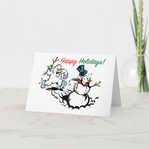 Carte de vœux de vacances Snowman Chase Happy Holi
