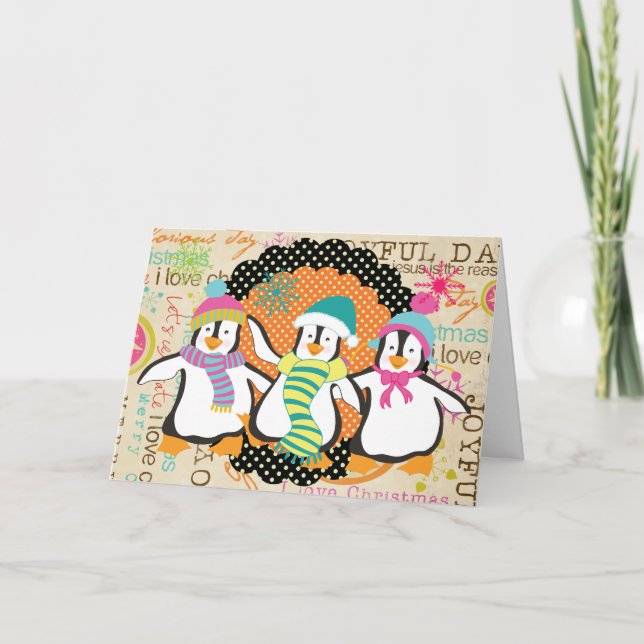 Carte de voeux de vacances Typographie et Penguins (Devant)