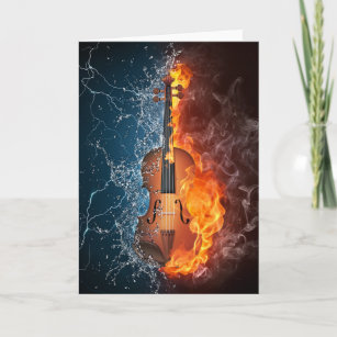 Carte de voeux de violon du feu et de l'eau