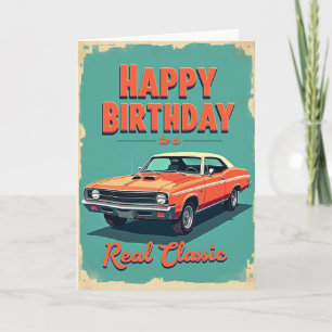 Carte de vœux de voiture rétro pour anniversaire