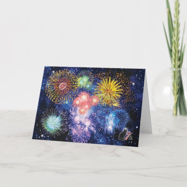 Carte de voeux d'éclats de feux d'artifice (Devant)