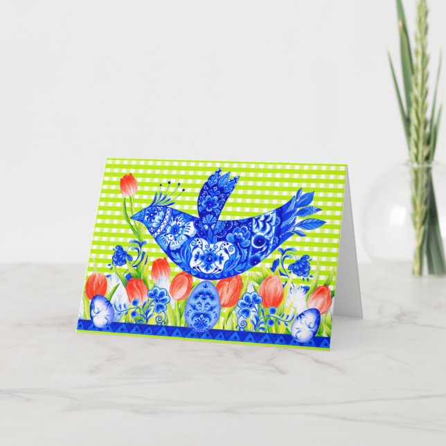 Carte de voeux Delft Bluebird et Tulips (Devant)