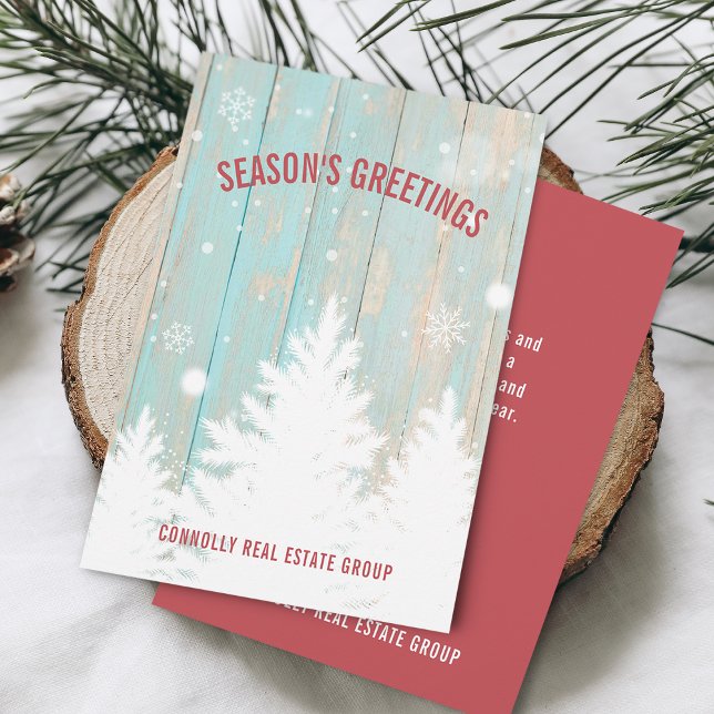 Carte de vœux d'entreprise en bois rustique arbre (Rustic Wood Tree Season's Greeting Business Holiday Card)