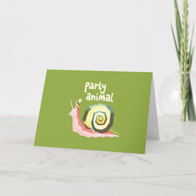 Carte de vœux d'escargot animal de fête (vert) (Devant)