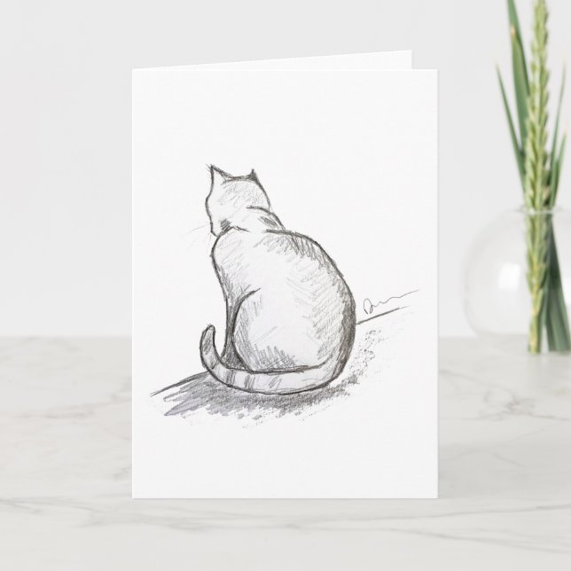 Carte de vœux dessin au crayon de chat (Devant)