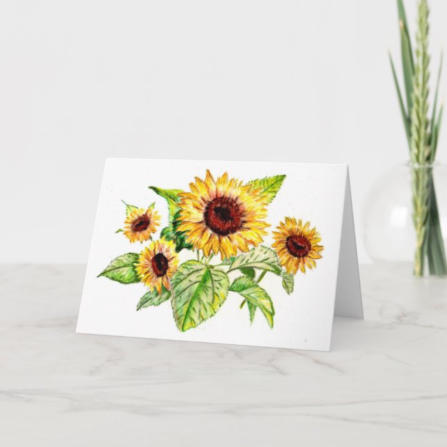 Carte de voeux, Dessin de bouquet de tournesol (Devant)