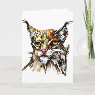 Carte de voeux : Dessin sauvage de chat de Linx