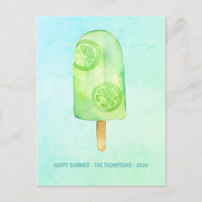 Carte de vœux d'été au popsicle à l'aquarelle (Devant)