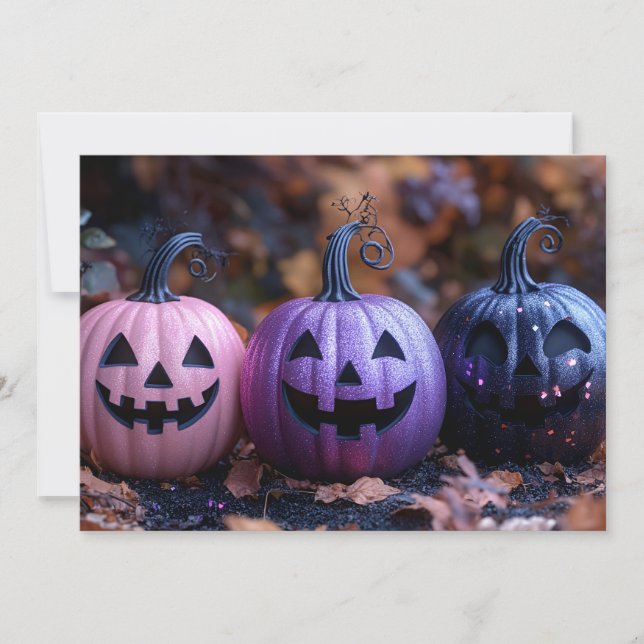 Carte de vœux d'Halloween à paillettes noires et v (Devant)
