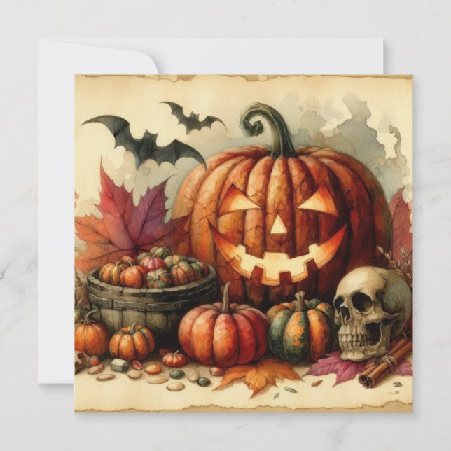 Carte de vœux d'Halloween ancienne illustration (Devant)