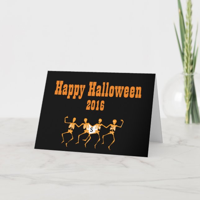 Carte de voeux d'Halloween avec crâne dansant (Devant)