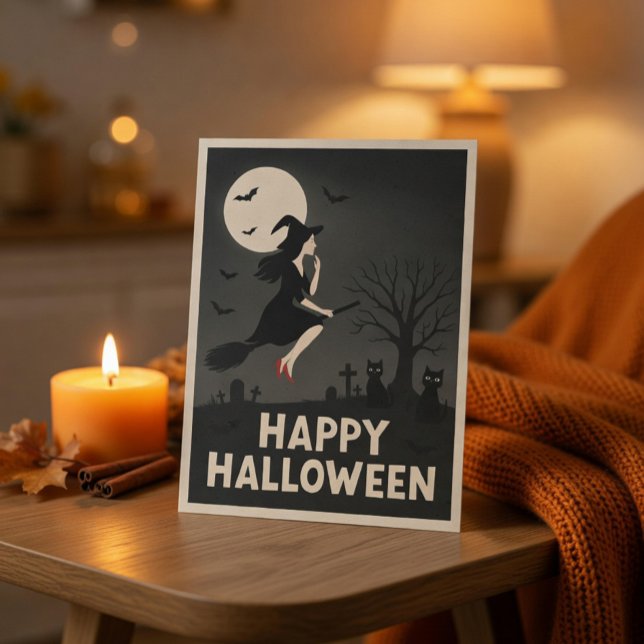 Carte de vœux d'Halloween de sorcière effrayante (Créateur téléchargé)
