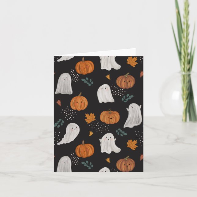 Carte de vœux d'Halloween – Fantômes, citrouilles  (Devant)