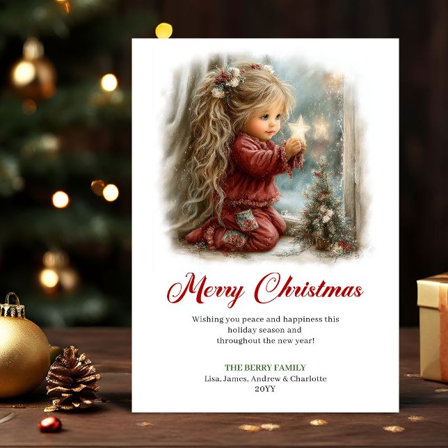Carte de vœux d'hiver avec une jolie petite fille  (Happy Cute Little Girl Winter Scene Greeting Card

)