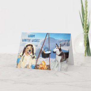 Carte de vœux d'hiver chaud Golden Retriever