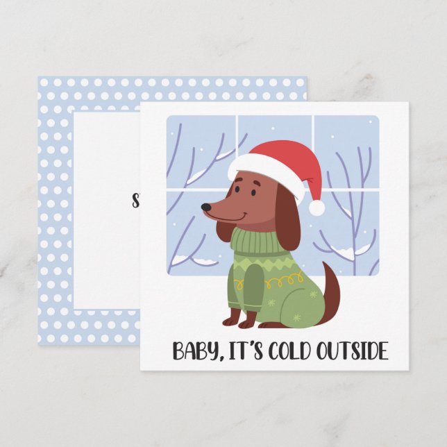 Carte de vœux d'hiver pour teckel (Devant / Derrière)