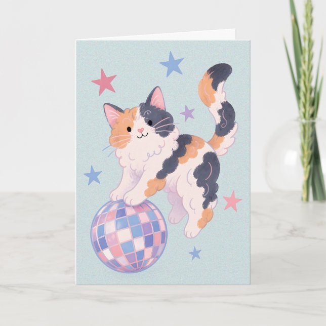 Carte de vœux Disco Cat (Devant)