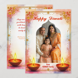 Carte de vœux Diwali à la lueur dorée aquarelle