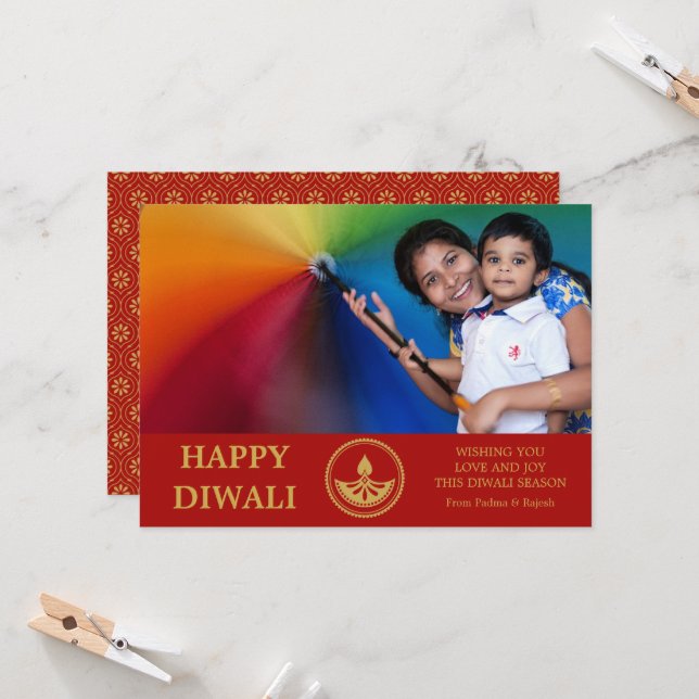 Carte de voeux Diwali photo - Couleur personnalisé (Devant/Arrière en situation)