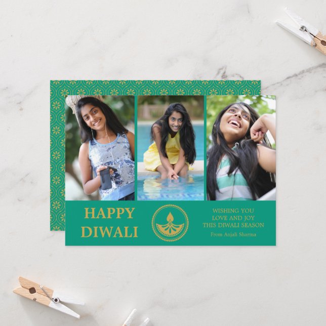 Carte de voeux Diwali photo - Couleur personnalisé (Devant/Arrière en situation)