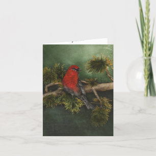 Carte de voeux d'oiseaux Red Pine Grosbeak Bullfin