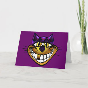 Carte de voeux d'or de chat de Cheshire