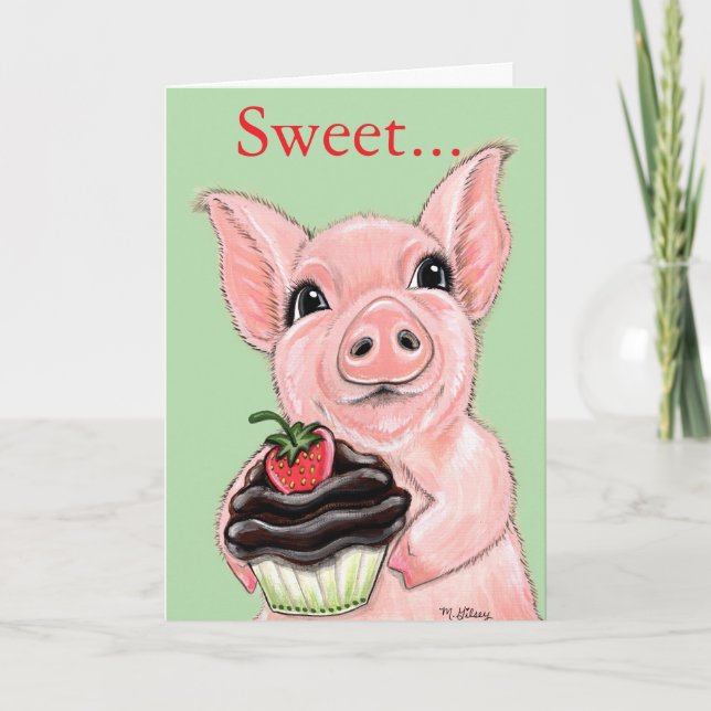 Carte de vœux douce cochonne Cupcake Vierge à l'in (Devant)