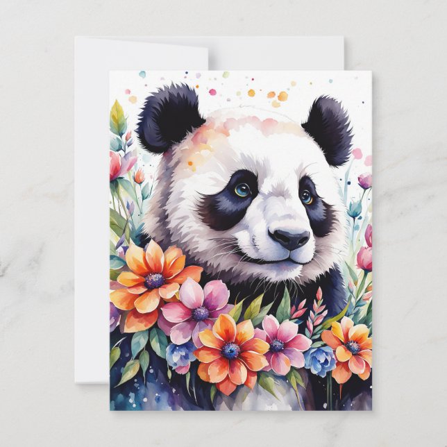 Carte de voeux d'ours Panda Floral Watercolor (Devant)