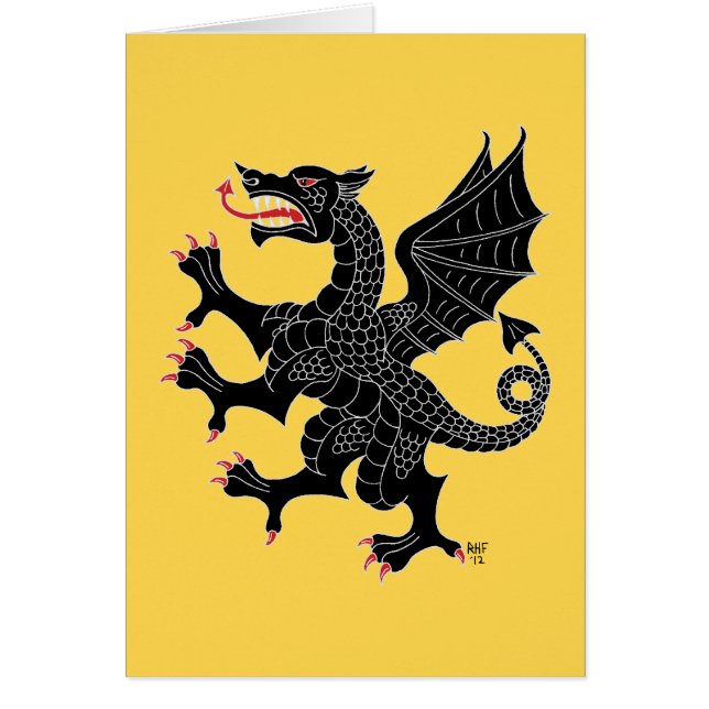 Carte de voeux Dragon Rampant Sable (Devant)