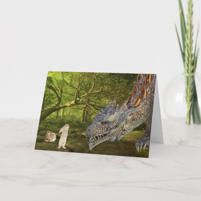 Carte de vœux Dragon rencontre lapin (Devant)