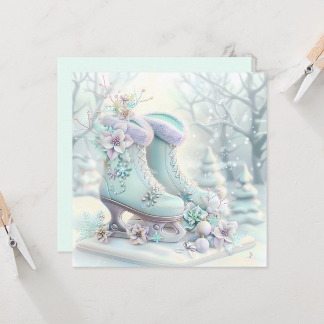 Carte de voeux Dreamy Christmas Ice Skates (Devant/Arrière en situation)